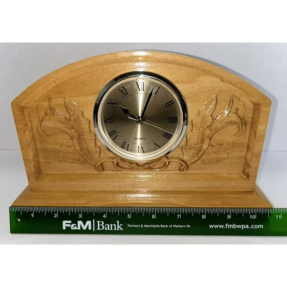 Clock Religious Cross Mantle Quartz Movement Works‎ Handmade Engraved EUC